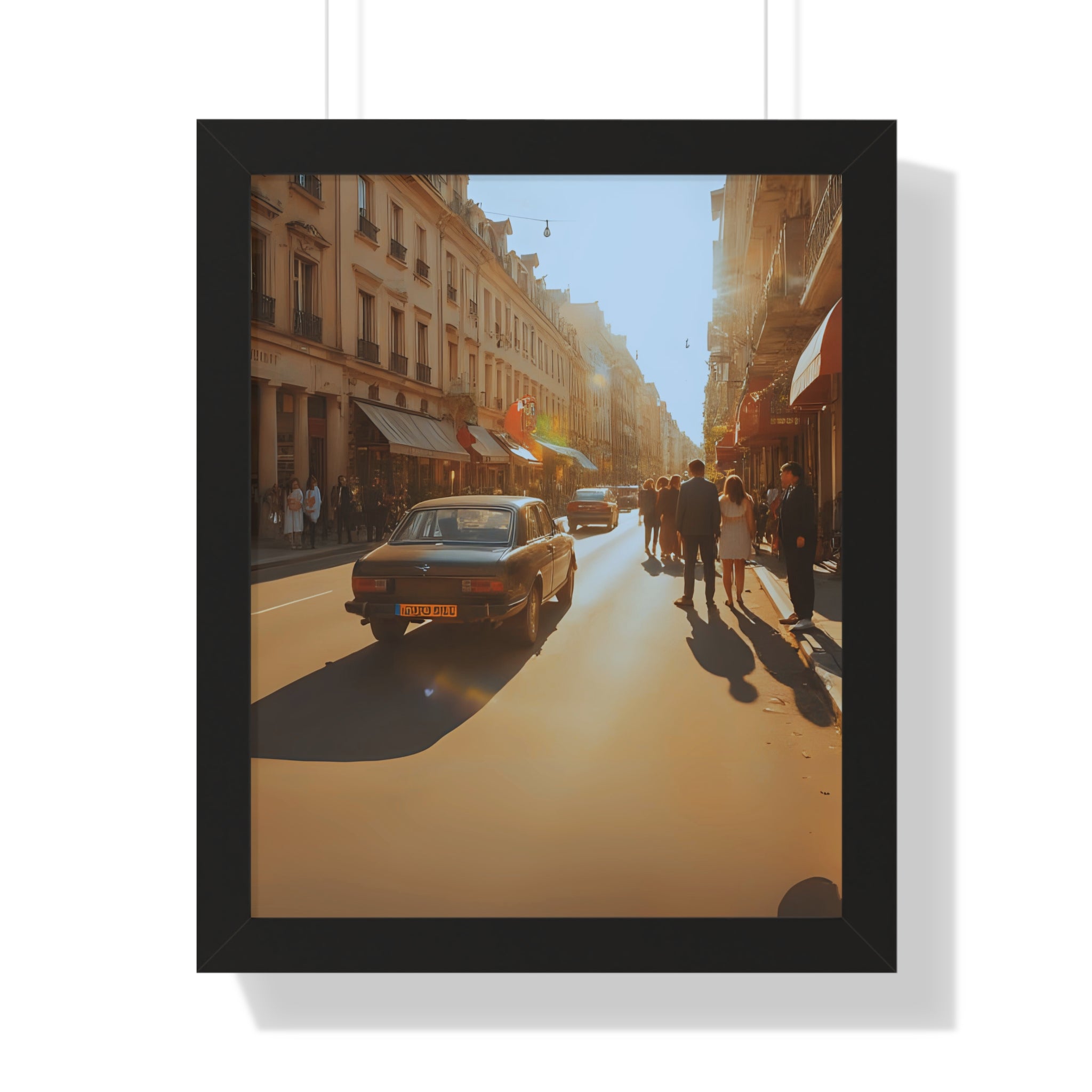 Sunny Street Framed Poster Print, Wall Art Decor, Home Decor, Gift for Photography Lovers, Bright Urban Scene, Vintage Car Artwork